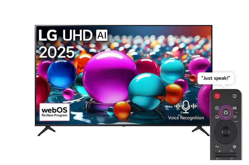 Front view of 75 Inch LG UHD AI UA85 4K Smart TV AI Magic remote HDR10 WebOS25 2025  75UA85506LA