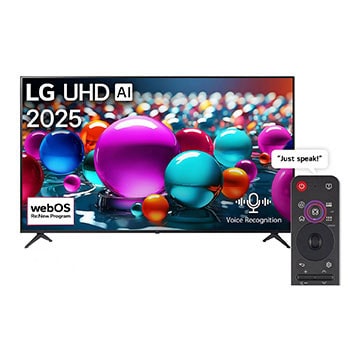 Front view of 75 Inch LG UHD AI UA85 4K Smart TV AI Magic remote HDR10 WebOS25 2025  75UA85506LA