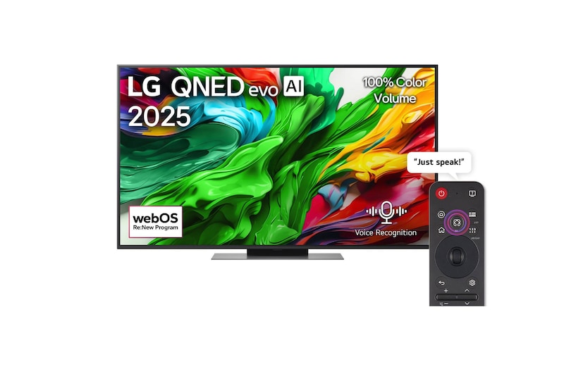 Front view of 55 inch LG QNED evo AI QNED86 MiniLED 4K 120Hz Smart TV AI Magic remote webOS25 2025 55QNED86A6A