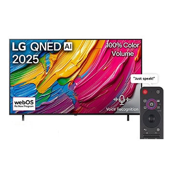 Front view of 65 inch LG QNED AI QNED80 4K Smart TV AI Magic remote HDR10 webOS25 2025  65QNED80A6A