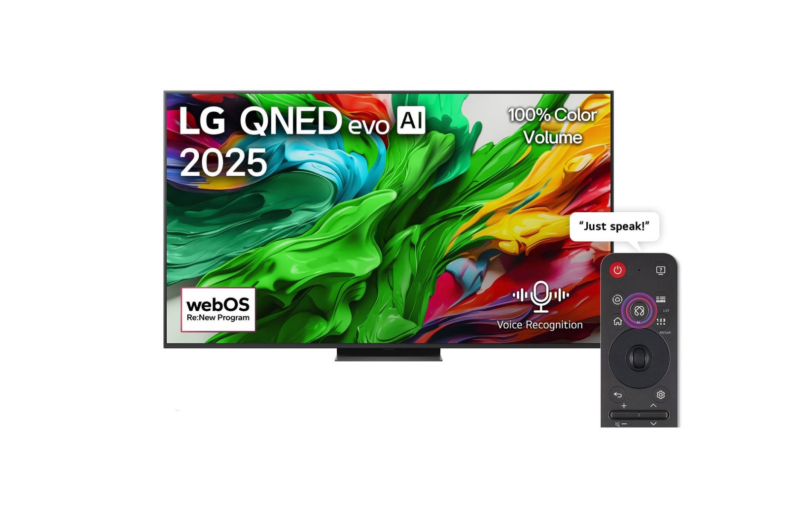Front view of 65 inch LG QNED evo AI QNED86 MiniLED 4K 120Hz Smart TV AI Magic remote webOS25 2025  65QNED86A6A