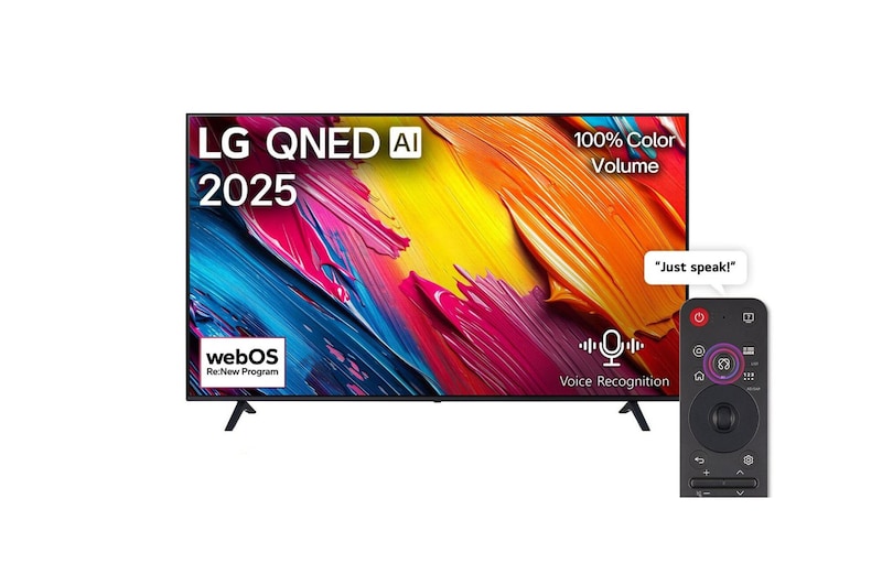 Front view of 75 Inch LG QNED AI QNED70 4K Smart TV AI Magic remote HDR10 WebOS25 2025 75QNED70A6A