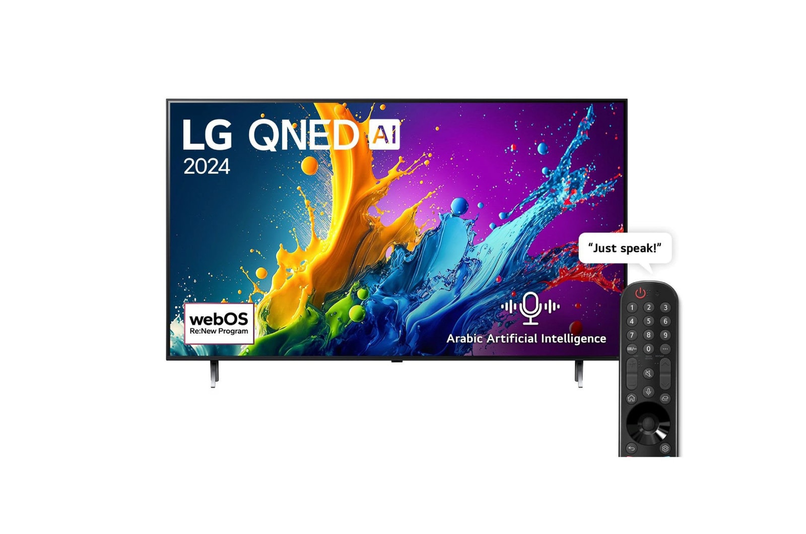 Front view of 75 Inch LG QNED AI QNED80 4K Smart TV AI Magic remote HDR10 webOS24 (2024) 75QNED80T6B