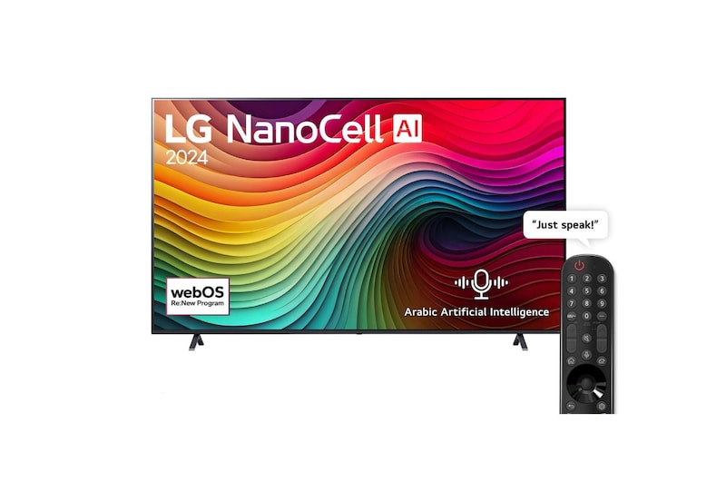 Front view of 86 Inch LG NanoCell AI NANO80 4K Smart TV AI Magic remote HDR10 webOS24 (2024) 86NANO80T6A