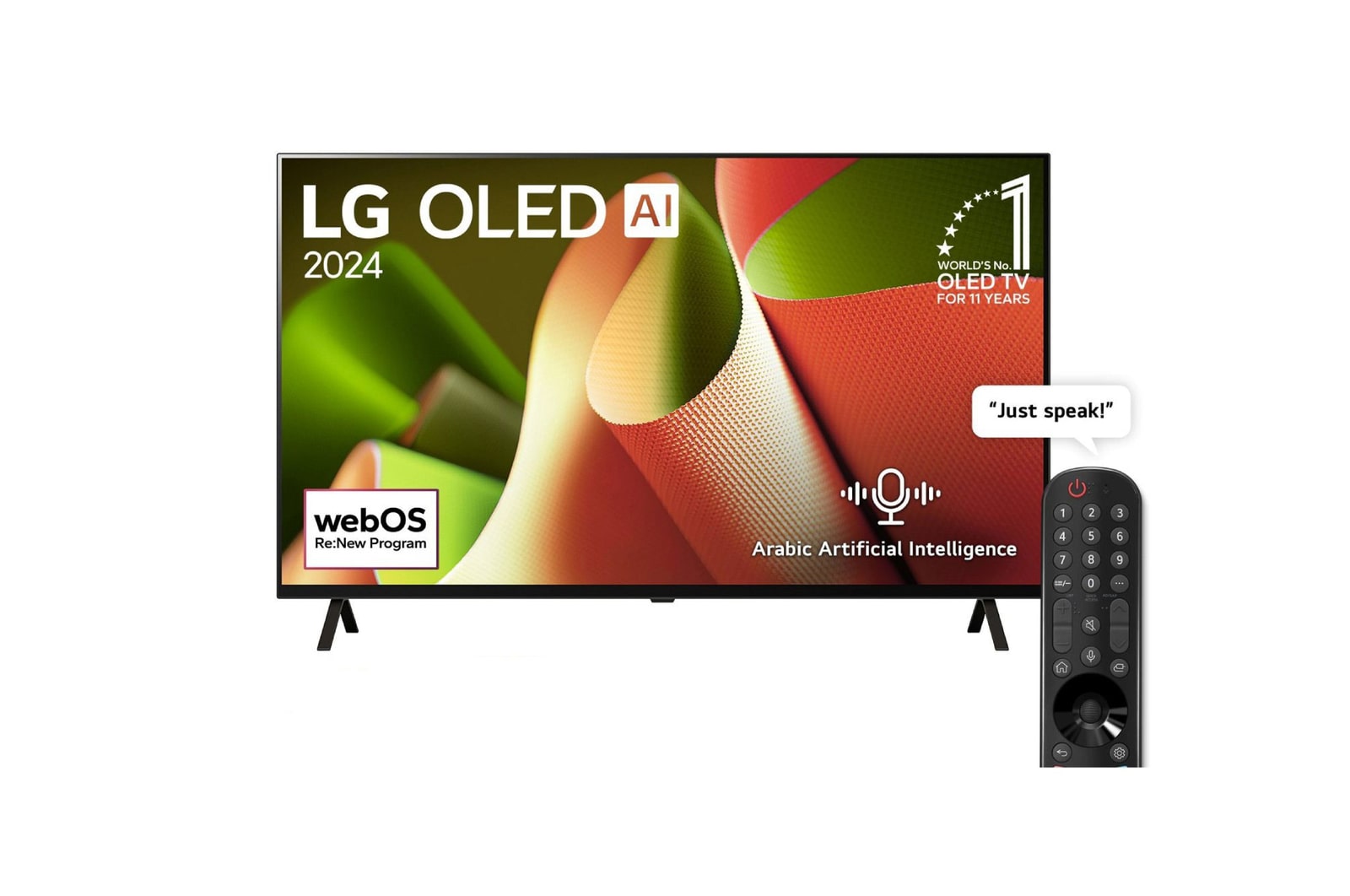 Front view of 55 Inch LG OLED AI B4 4K Smart TV AI Magic remote Dolby Vision webOS24 (2024) OLED55B46LA