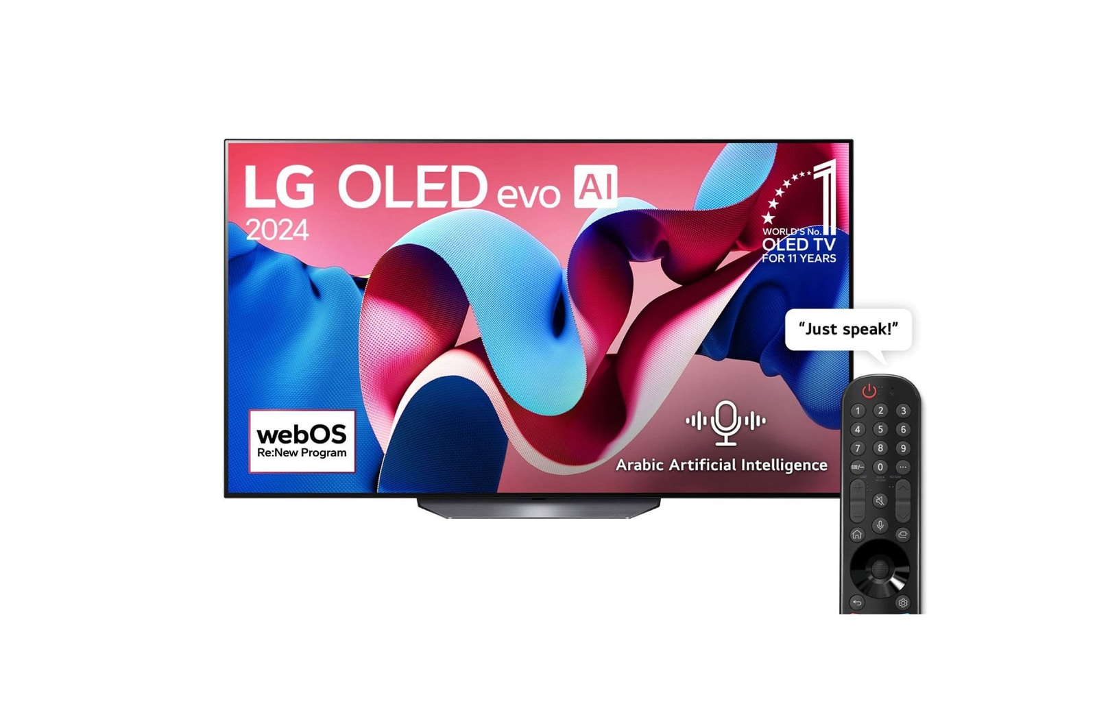 Front view of 65 Inch LG OLED AI CS4 4K Smart TV AI Magic remote Dolby Vision webOS24 (2024) OLED65CS4VA