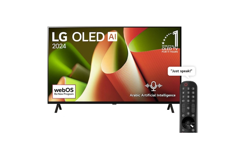 Front view of 77 Inch LG OLED AI B4 4K Smart TV AI Magic remote Dolby Vision webOS24 (2024) OLED77B46LA