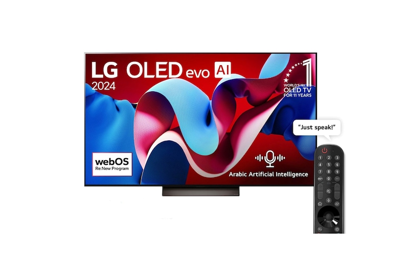 Front view of 77 Inch LG OLED evo AI C4 4K Smart TV AI Magic remote Dolby Vision webOS24 (2024) OLED77C46LA
