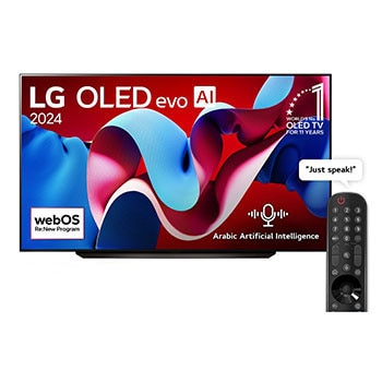 Front view of 83 Inch LG OLED evo AI C4 4K Smart TV AI Magic remote Dolby Vision webOS24 (2024) OLED83C46LA