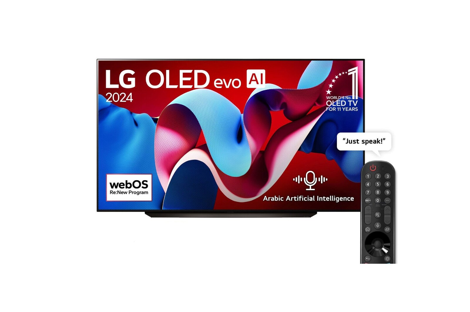 Front view of 83 Inch LG OLED evo AI C4 4K Smart TV AI Magic remote Dolby Vision webOS24 (2024) OLED83C46LA