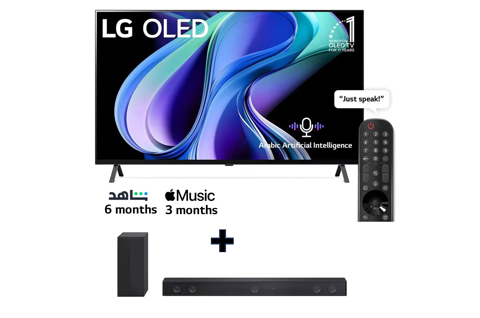 LG, OLED TV, 65 inch A3 series, WebOS Smart AI ThinQ, Magic Remote, 4 side Cinema, Dolby Vision HDR10, HLG, AI Picture Pro, AI Sound Pro (5.1.2ch), Dolby Atmos, 2 Pole stand, 2023 New + LG Soundbar SH7Q, O65A3.SH7Q