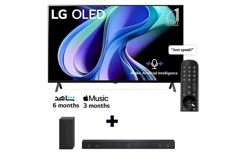 LG, OLED TV, 65 inch A3 series, WebOS Smart AI ThinQ, Magic Remote, 4 side Cinema, Dolby Vision HDR10, HLG, AI Picture Pro, AI Sound Pro (5.1.2ch), Dolby Atmos, 2 Pole stand, 2023 New + LG Soundbar SH7Q, O65A3.SH7Q
