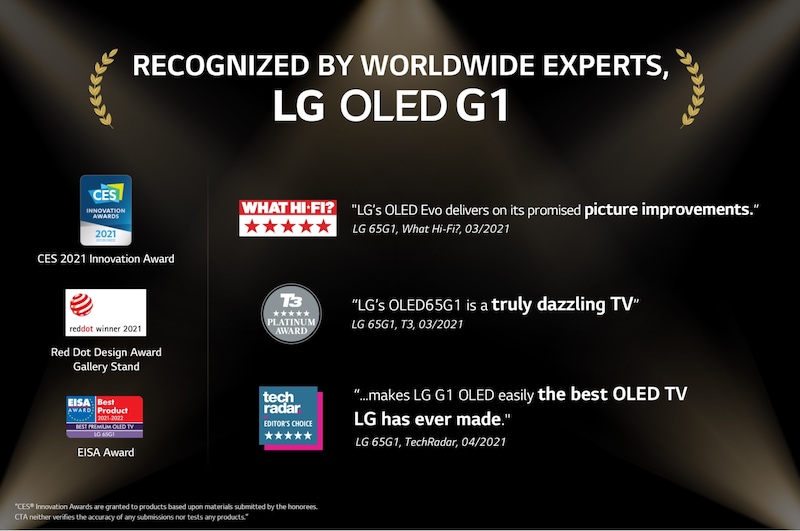 LG OLED TV 65 Inch G1 Series, Gallery Design 4K Cinema HDR WebOS Smart AI ThinQ Pixel Dimming, OLED65G1PVA
