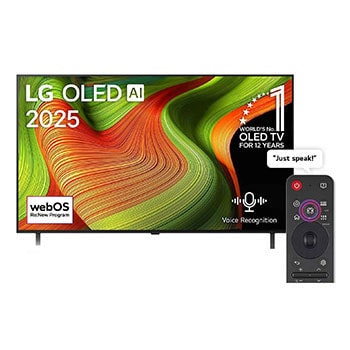 Front view of 55 inch LG OLED AI B5 4K 120Hz Smart TV AI Magic remote webOS25 2025  OLED55B56LA
