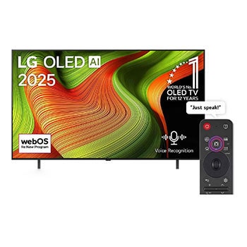 Front view of 65 inch LG OLED AI B5 4K 120Hz Smart TV AI Magic remote webOS25 2025  OLED65B56LA