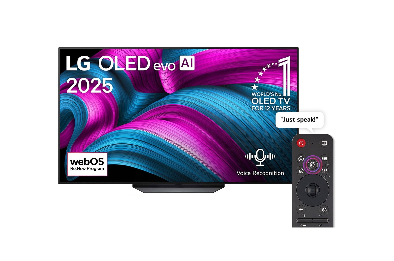 Front view of 65 Inch LG OLED evo AI CS5 4K 120Hz Smart TV AI Magic remote WebOS25 2025  OLED65CS5VA