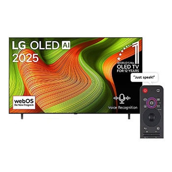 Front view of 77 inch LG OLED AI B5 4K 120Hz Smart TV AI Magic remote webOS25 2025 OLED77B56LA