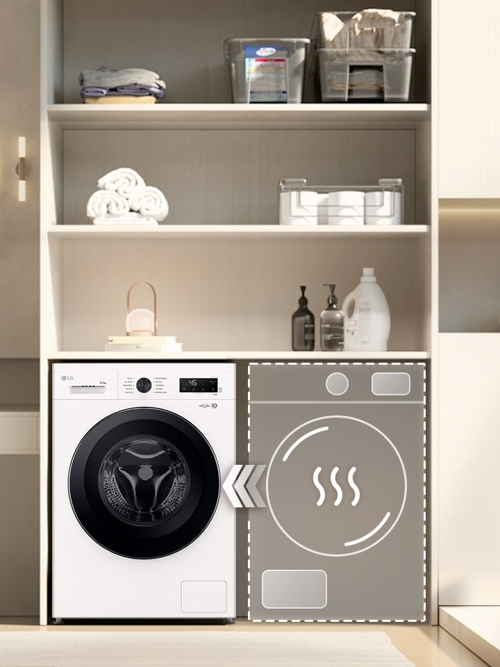 A dryer transitioning into a washer dryer combo to save space.	