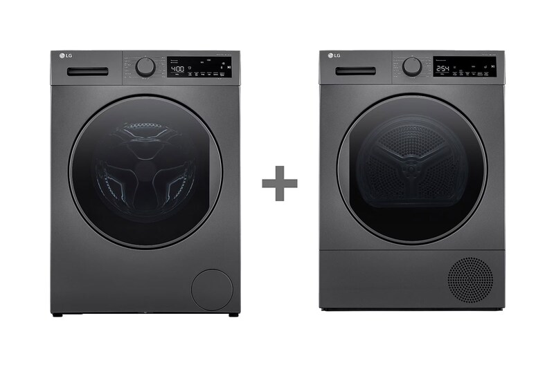 LG 8kg LG Front Load Wahing Machine with Stain Care + LG Heat Pump Dryer, 8kg Capacity, A++, Dark Silver color, F2T2.RH80