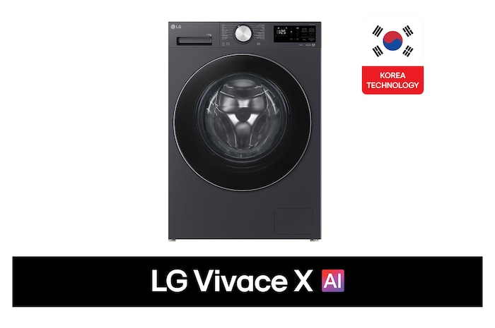 Front view of 13kg Front Loading Washing Machine White - AI DD, Auto Dispense, Microplastic Care F4X5EYG24.AEGPEEC