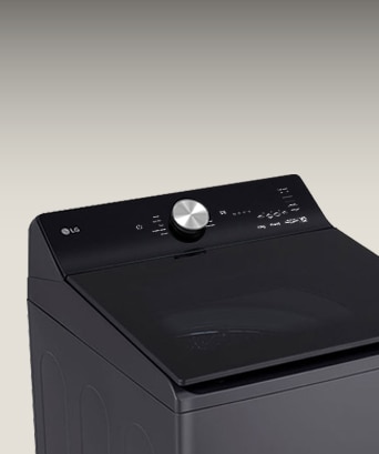 Close-up of LG top-load washer’s control panel with a centered dial and intuitive display	