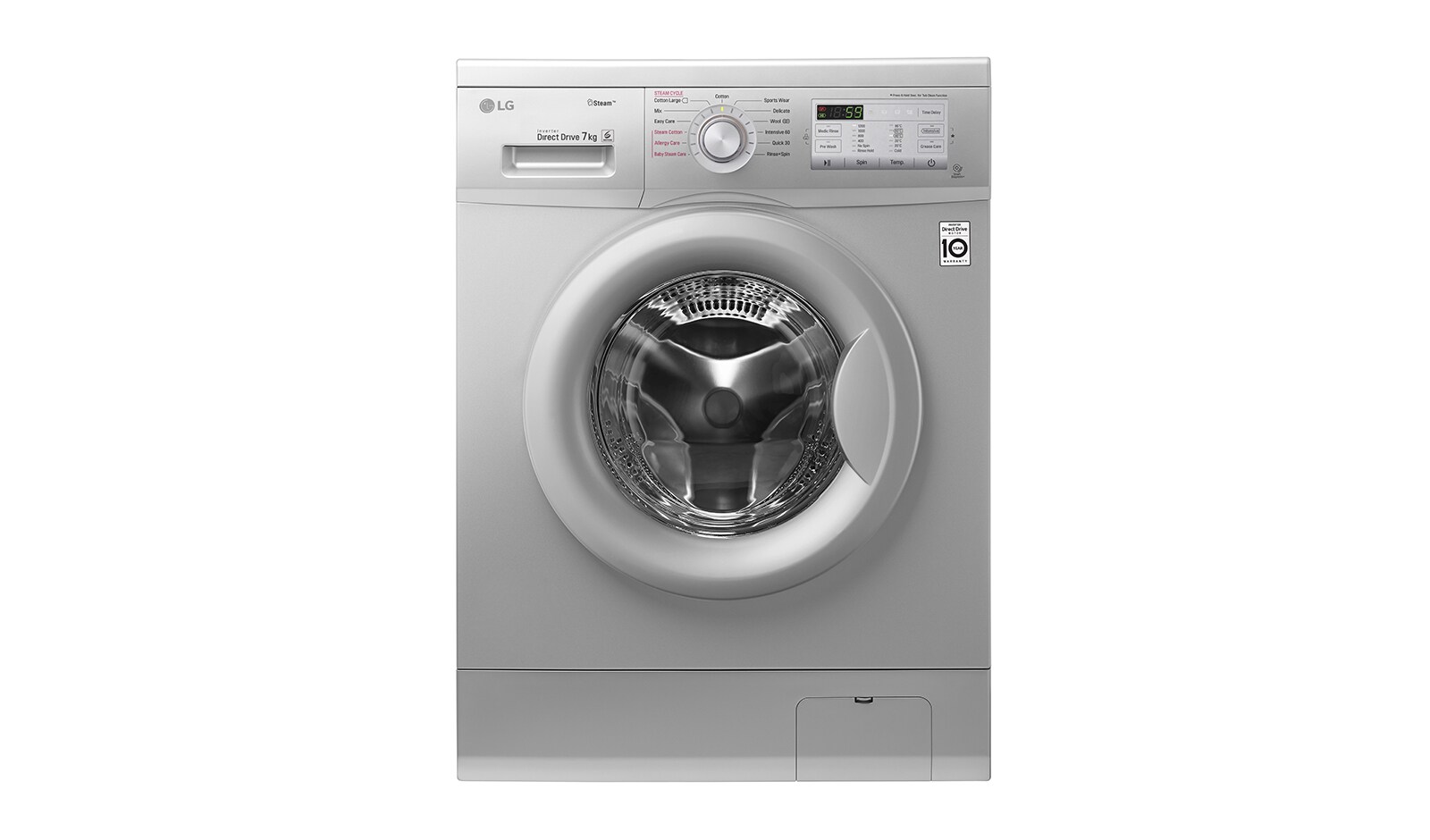Front view of 7KG Steam Washing Machine Silver Knob FH2G7QDY5