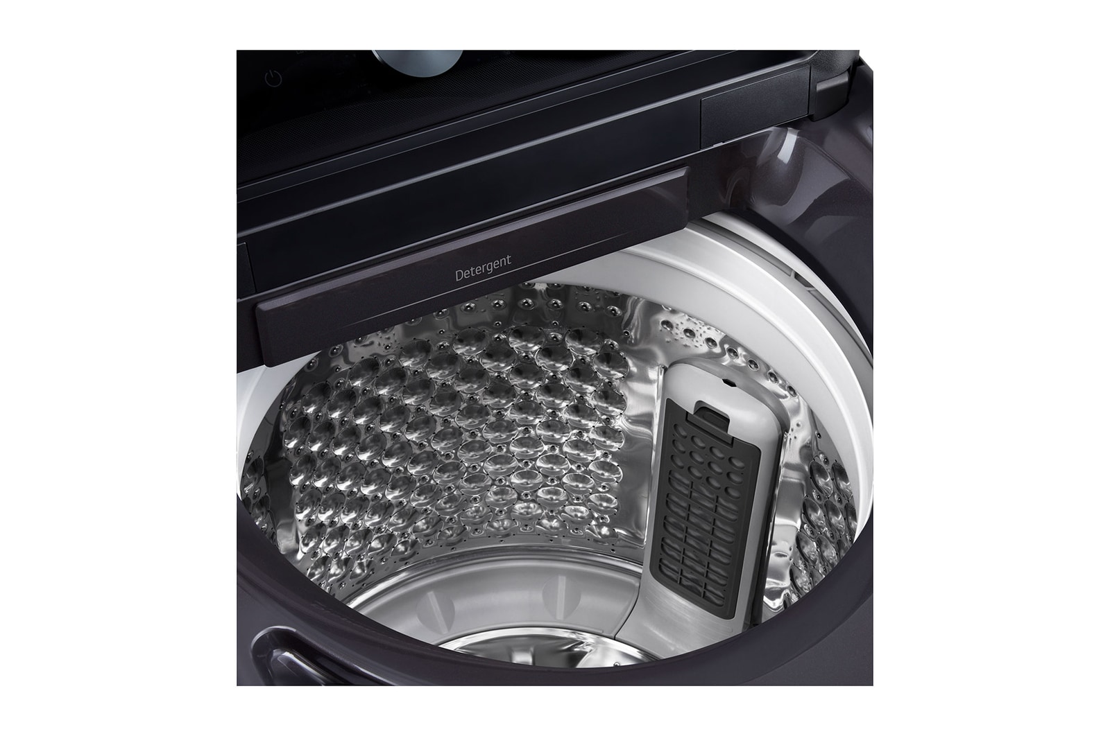 Water spray and arrows inside washer drum visualizing fast cleaning action of TurboWash™.