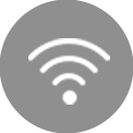 A gray WiFi icon with three white arcs emanating from a central dot, symbolizing wireless connectivity.