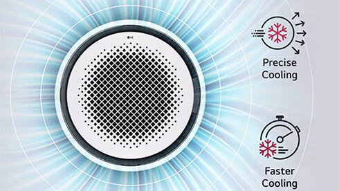 The LG Round Cassette provides cool air in all directions, 360 degrees.