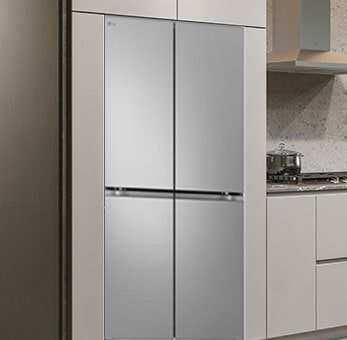 Modern kitchen interior with the fridge.