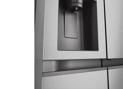 The handle design of the refrigerator magnified with gradient white lines