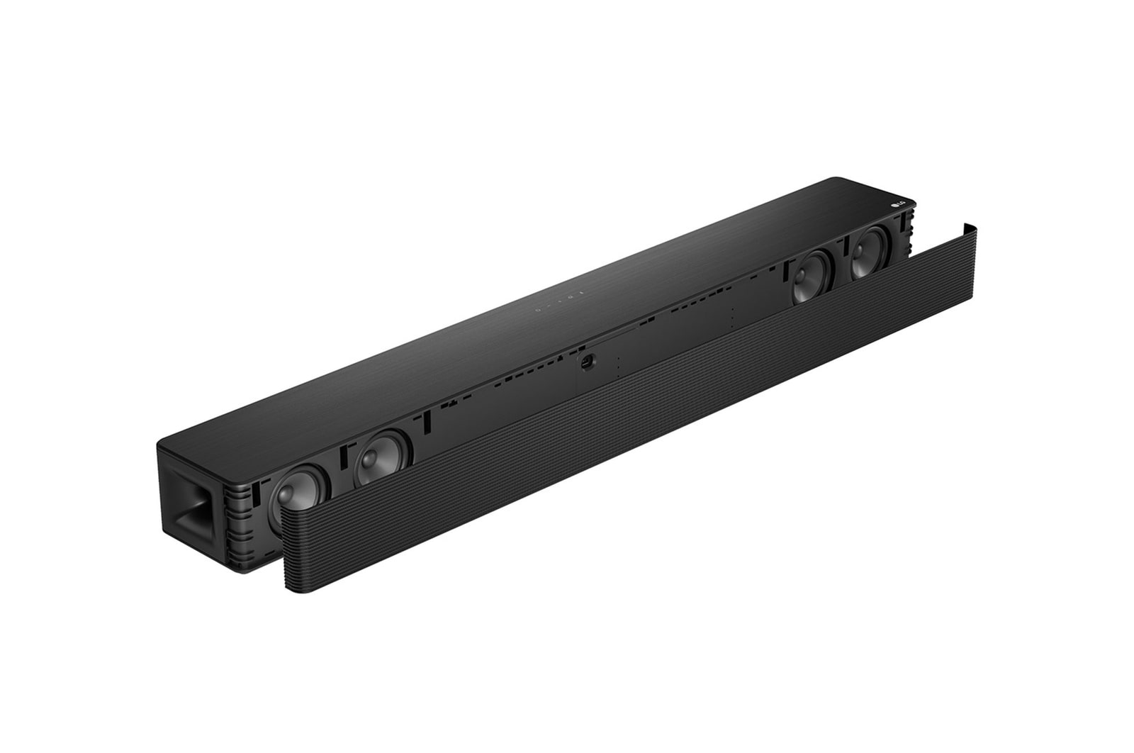 Soundbar top view with grill part separated