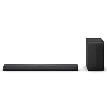 Front view of LG Soundbar SQ70TY and subwoofer
