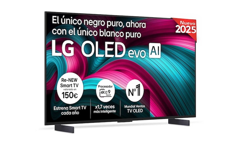 Vista frontal del Smart TV LG OLED evo AI C5 42 pulgadas 4K 2025 OLED42C54LA