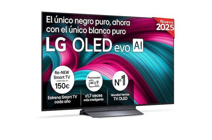 Vista frontal del Smart TV LG OLED evo AI C5 48 pulgadas 4K 2025 OLED48C56LB