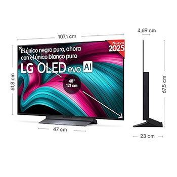 Vista en ligero ángulo del televisor LG OLED evo AI C5E 4K Smart TV.