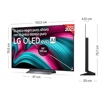 Vista en ligero ángulo del televisor LG OLED evo AI C5E 4K Smart TV.