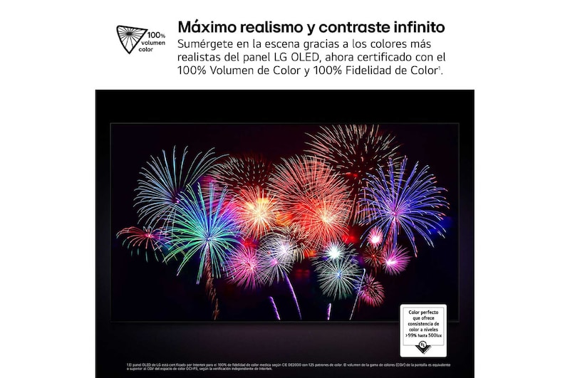 Vista frontal y lateral del televisor LG OLED evo AI C5E 4K Smart TV en las que se muestran sus dimensiones (largo, ancho, alto y profundo).