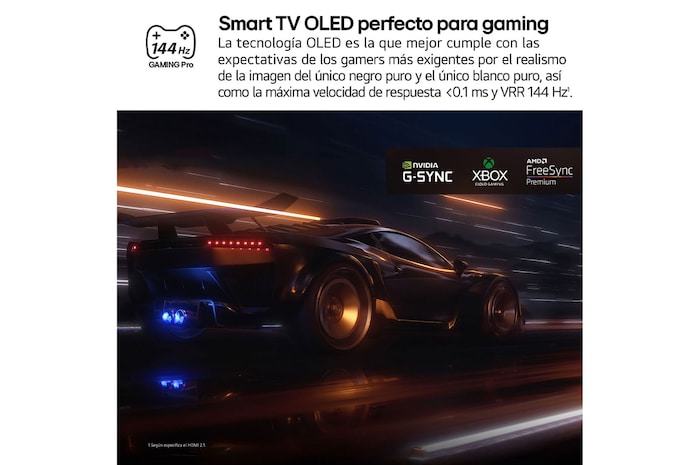 AI Magic Remote de LG en primer plano. El icono del botón AI está resaltado. En el fondo aparece la interfaz de usuario de webOS de LG. El cursor del ratón implica que se está usando el mando a distancia. El texto explica cómo las funciones del mando a distancia y los controles hacen que la navegación en webOS sea más sencilla.