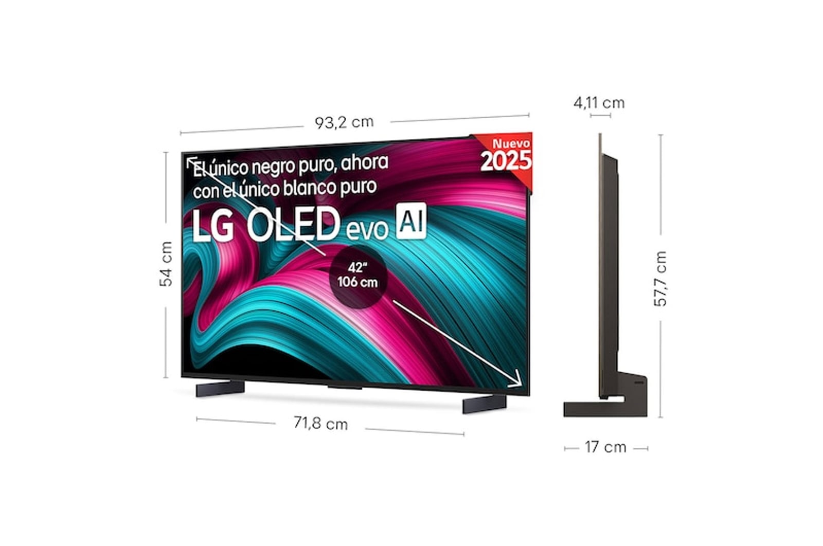 Vista en ligero ángulo del televisor LG OLED evo AI C5E 4K Smart TV.
