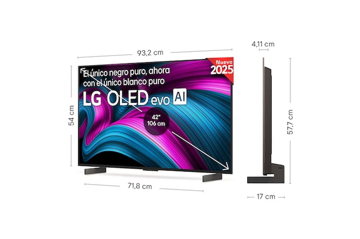 Vista en ligero ángulo del televisor LG OLED evo AI C5E 4K Smart TV.