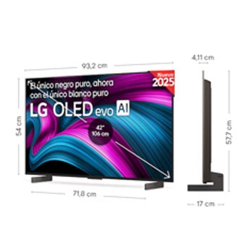 Vista en ligero ángulo del televisor LG OLED evo AI C5E 4K Smart TV.