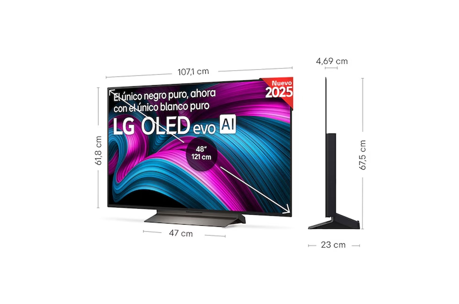 Vista en ligero ángulo del televisor LG OLED evo AI C5E 4K Smart TV.