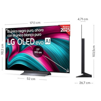 Vista en ligero ángulo del televisor LG OLED evo AI C5E 4K Smart TV.