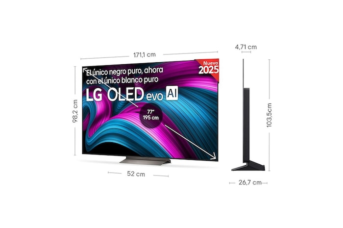 Vista en ligero ángulo del televisor LG OLED evo AI C5E 4K Smart TV.