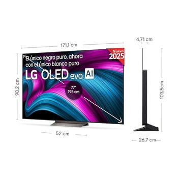 Vista en ligero ángulo del televisor LG OLED evo AI C5E 4K Smart TV.