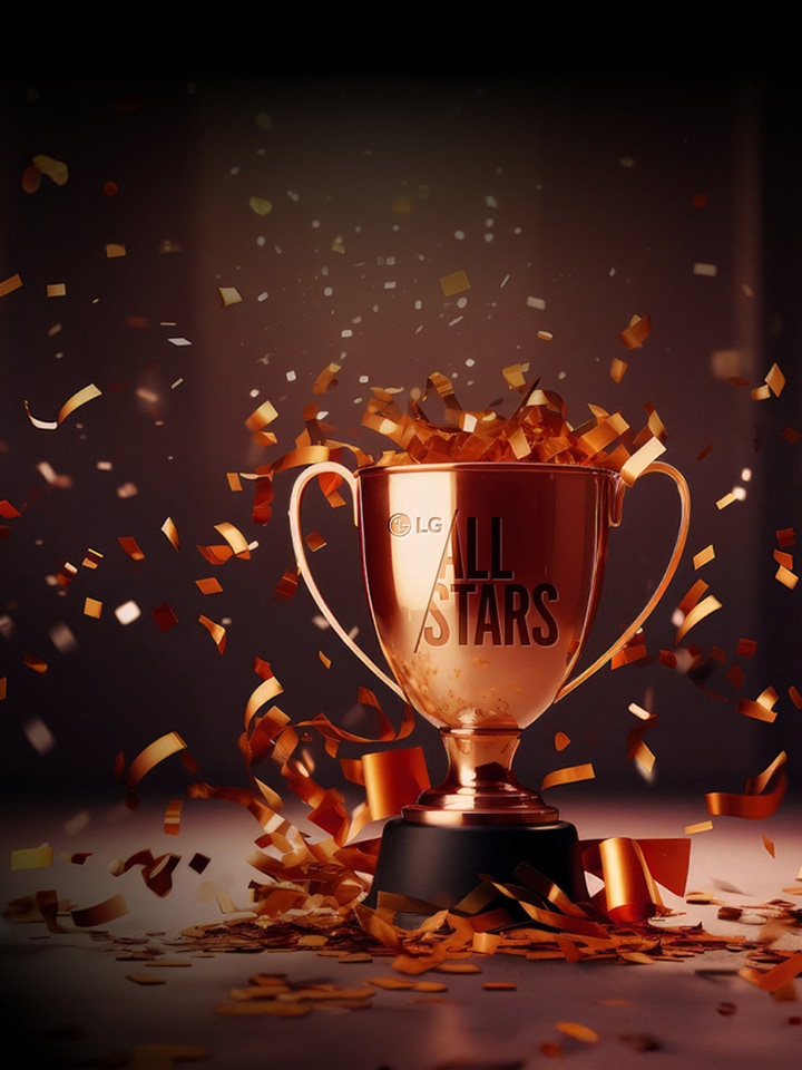 There is a golden trophy engraved with LG All Stars, and firecrackers exploded around it.