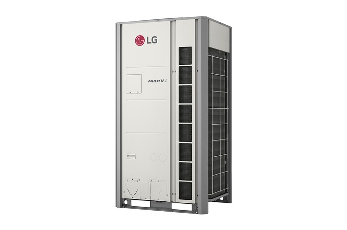 La unidad exterior MULTI V i ZRUM120LTE6 de LG, 10 HP. Conductos cuadrados 1x1 en el lado derecho de la parte frontal así como a cada lado de la unidad.