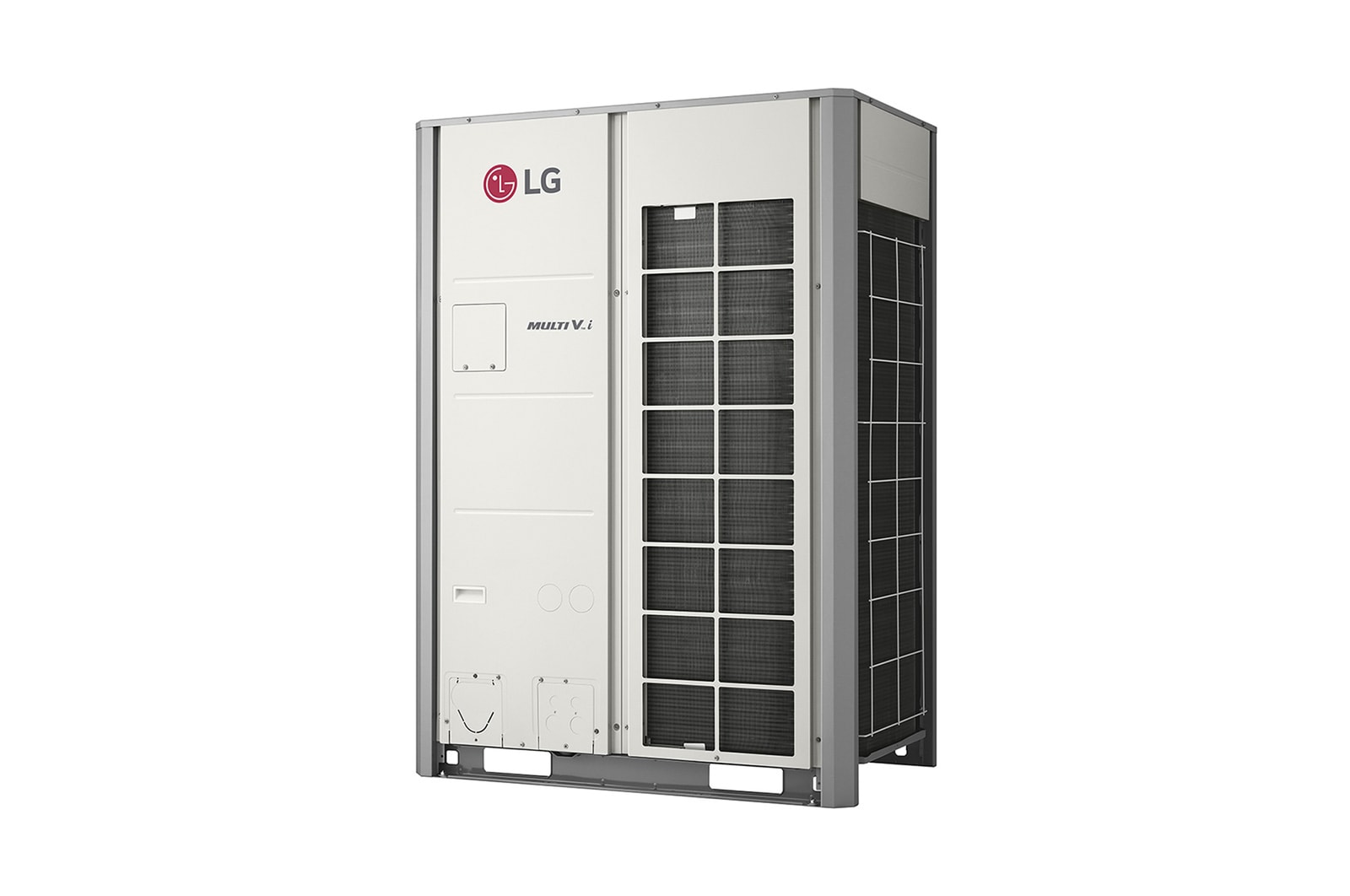 La unidad exterior MULTI V i ZRUM200LTE6 de LG, 20 HP. Conductos cuadrados 2x1 en el lado derecho de la parte frontal así como a cada lado de la unidad.