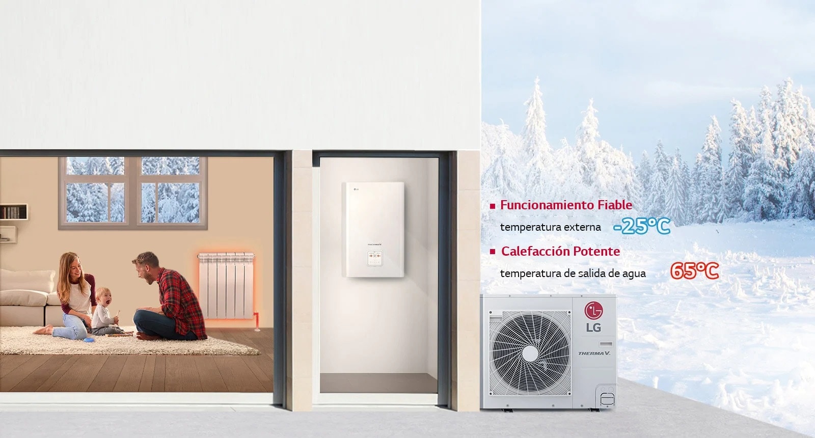 A image of a parent and a baby sitting in a warm living room with a radiator.